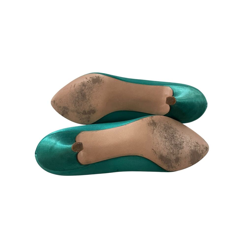 Vintage Coloriffics Emerald Green Satin Pumps Heels Size 6 - Picture 5 of 8